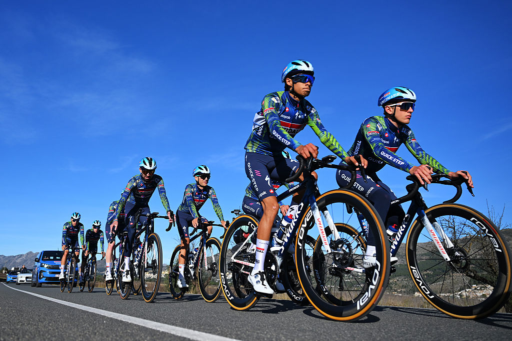 CALPE, SPAIN - JANUARY 08: Ilan Van Wilder of Belgium and Team Soudal Quick-Step (R) during the Team Soudal Quick-Step 2026, Media Day on January 08, 2026 in Calpe, Spain. (Photo by Tim de Waele/Getty Images)