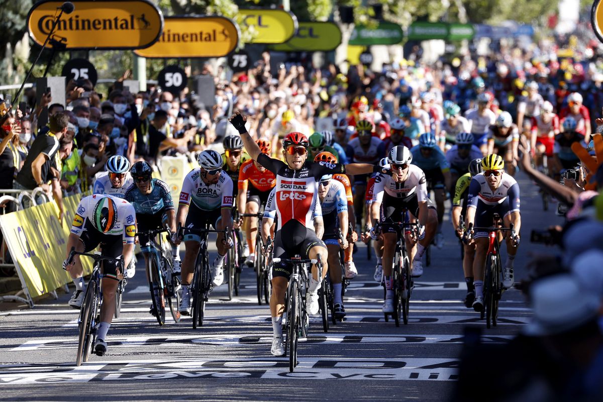 Tour de France 2020 107th Edition 3rd stage Nice Sisteron 198 km 31082020 Caleb Ewan AUS Lotto Soudal Sam Bennett IRL Deceuninck Quick Step Giacomo Nizzolo ITA NTT Pro Cycling photo POOL Yuzuru SunadaBettiniPhoto2020