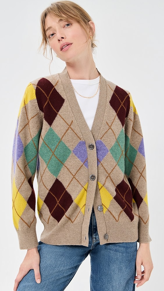 &amp;amp;daughter Argyle Grandad Lambswool Cardigan