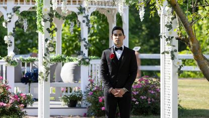 Sal from Love is Blind on his wedding day at the altar waiting for mallory