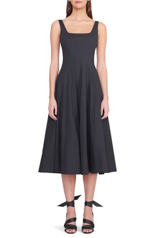 Wells Stretch Cotton Poplin Midi Fit 
Flare Dress