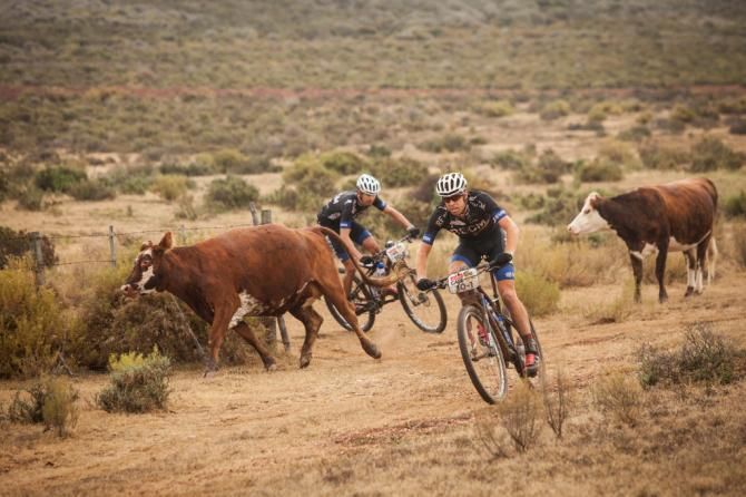 Eric Kleinhans (Front) and Nico Bell (Rear) avoid some locals