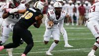 BIRMINGHAM, AL - OCTOBER 25: Maurice Edwards #20 of the Alabama A&M Bulldogs carries the ball against the Alabama State Hornets during the first half of a football game at Legion Field on October 25, 2025 in Birmingham, Alabama. (Photo by Butch Dill/Getty Images)