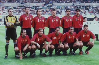 Spain players line up ahead of a Euro 2000 qualifier against Austria in 1999.