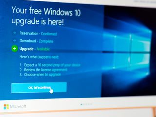 A screenshot of a Windows upgrade alert