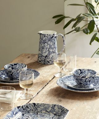 Floral printed china on a dining table