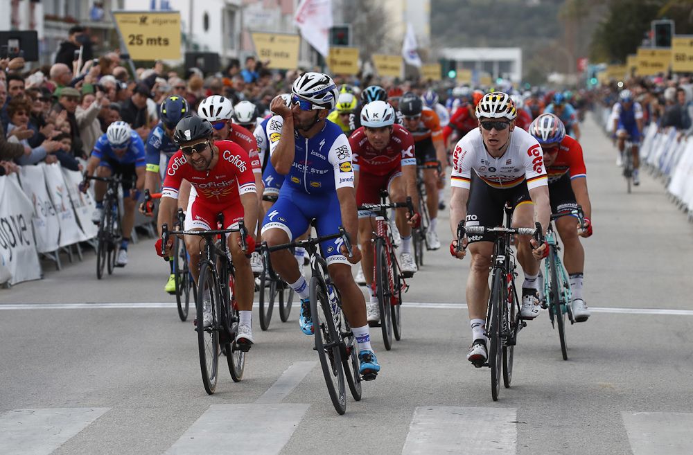 Fernndo Gaviria celebrates winning stage 1 at Volta ao Algarve