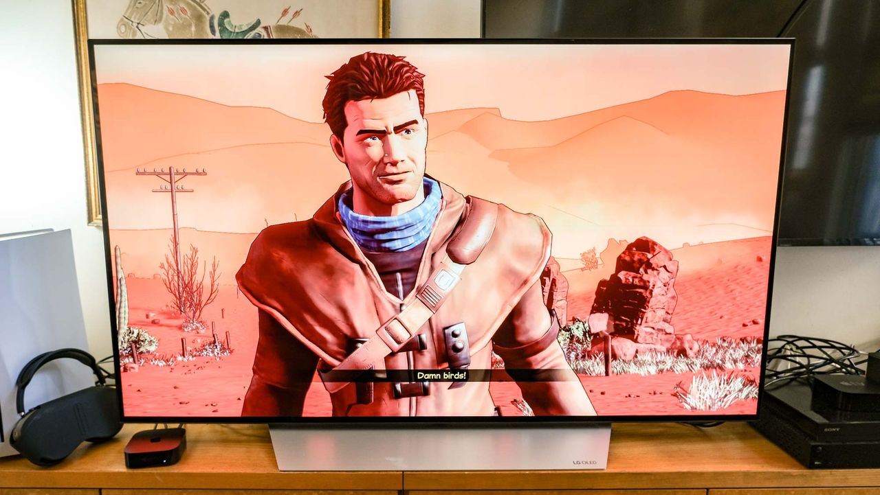 The game Beyond a Steel Sky is open on a TV connected to the Apple TV 4K (2022)