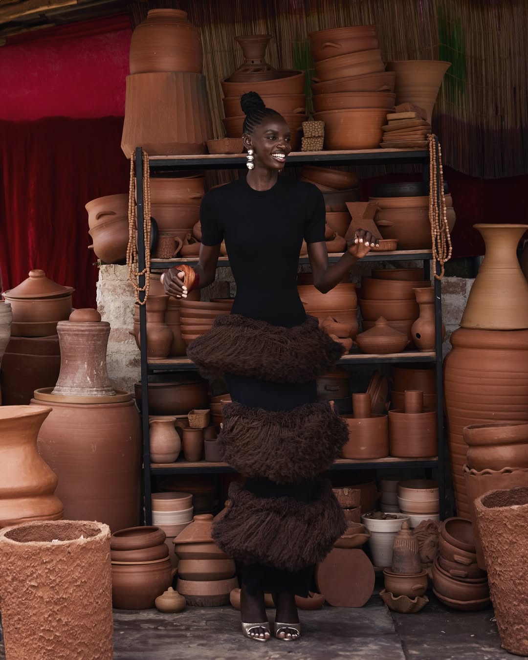 Hertunba fringed black maxi dress