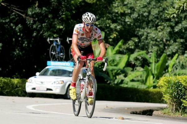 Phillip Gaimon (Jelly Belly) reaches the top of the third climb with still a couple of minutes up.
