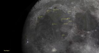 A close-up view of the moon showing the large Mare Imbrium.