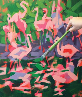 image of a painting of a flamingo in acrylics