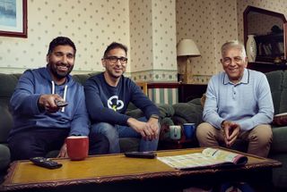 Baasit and Raza with their dad Sid in Gogglebox