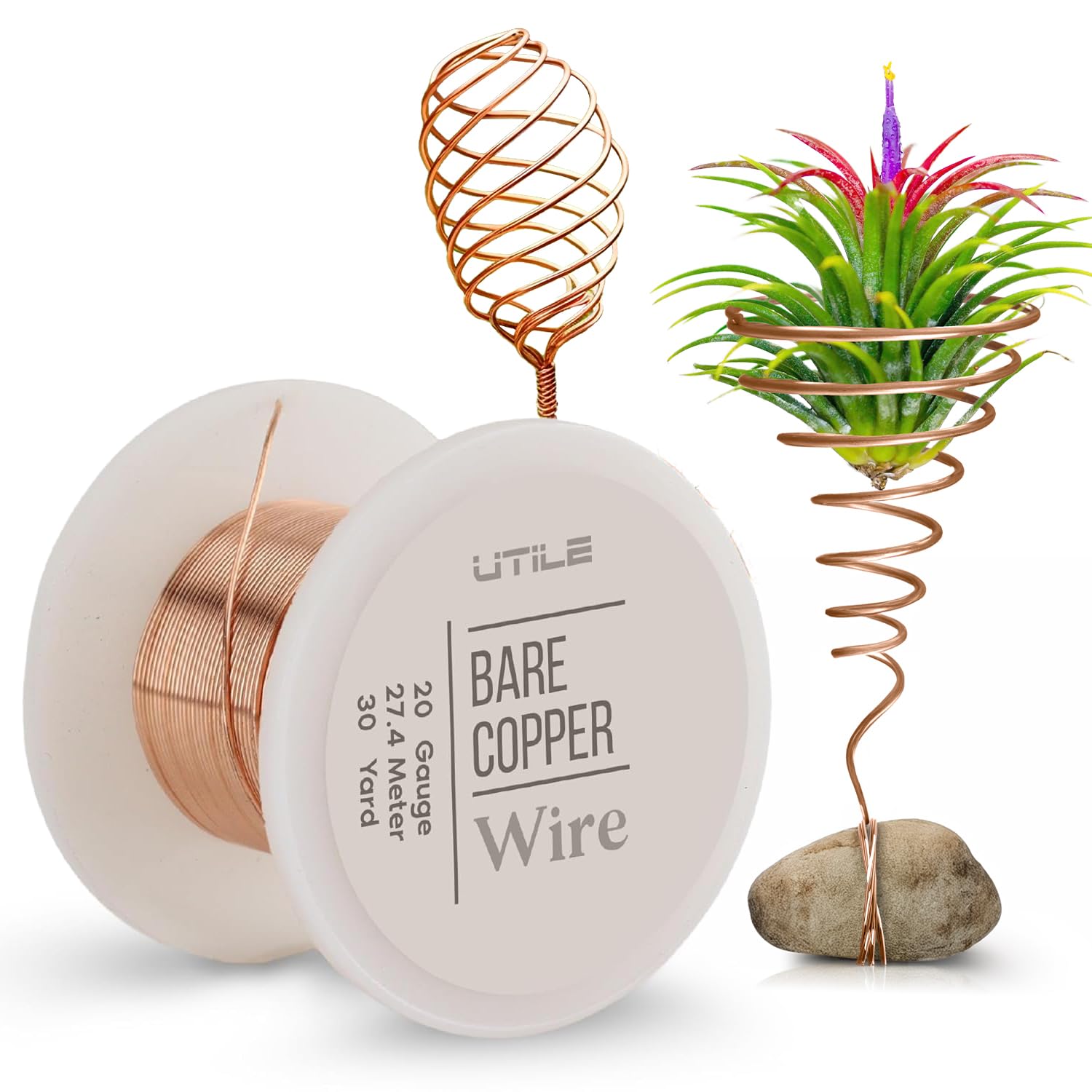 Utile 20 Gauge Bare Copper Wire for Plants, 30 Yards - Pure Copper Electroculture Wire -Copper for Gardening, Jewelry Making, Craft Beading, 0.9 Mm, 27.4m Wire Spool