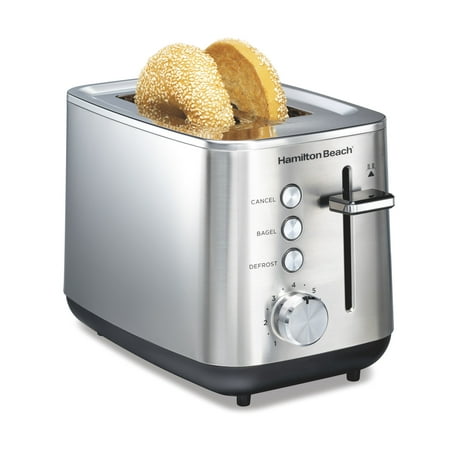 Hamilton Beach 2-Slice Bread and Bagel Toaster With Extra-Wide Slots, Toast Boost, and Removable Crumb Tray, Stainless Steel