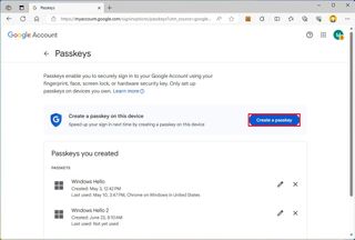 Google account create passkey