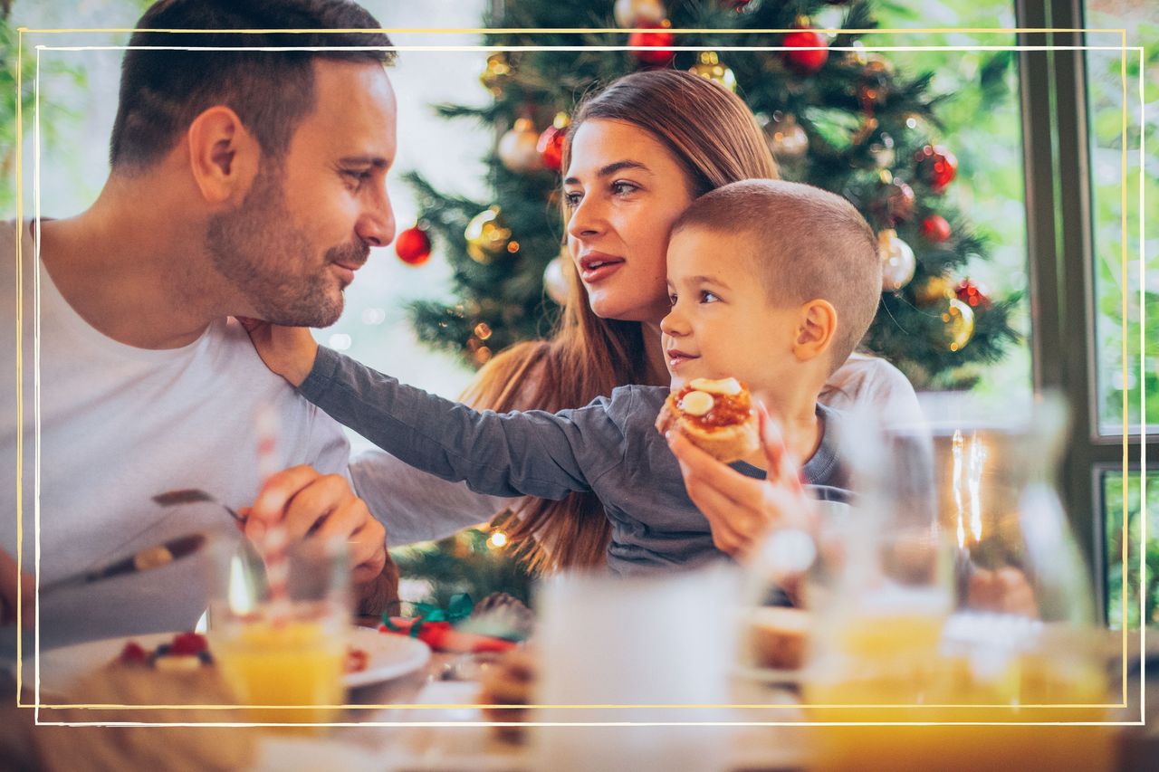 Family having breakfast on Christmas morning