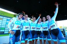 Trek-Segafredo celebrate winning the opening stage team time trial at the 2022 Ceratizit Challenge by La Vuelta