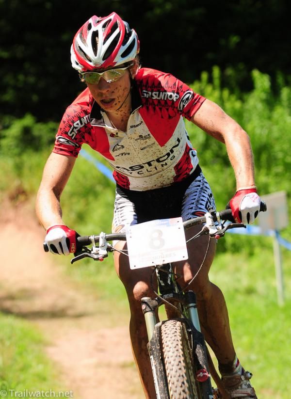 Annika Langvad (Easton Cycling) riding in third place on the final lap