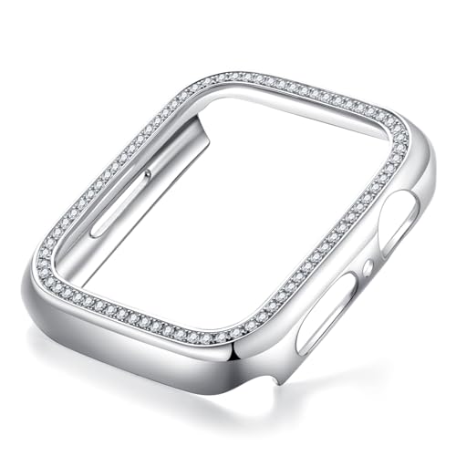 Anuclub Moissanite Screen Protector Case for Apple Watch Series 9 8 7 45mm With Tempered Glass, D Color Vvs1 Moissanite Full Protective Cover for Iwatch Accessories With Certification