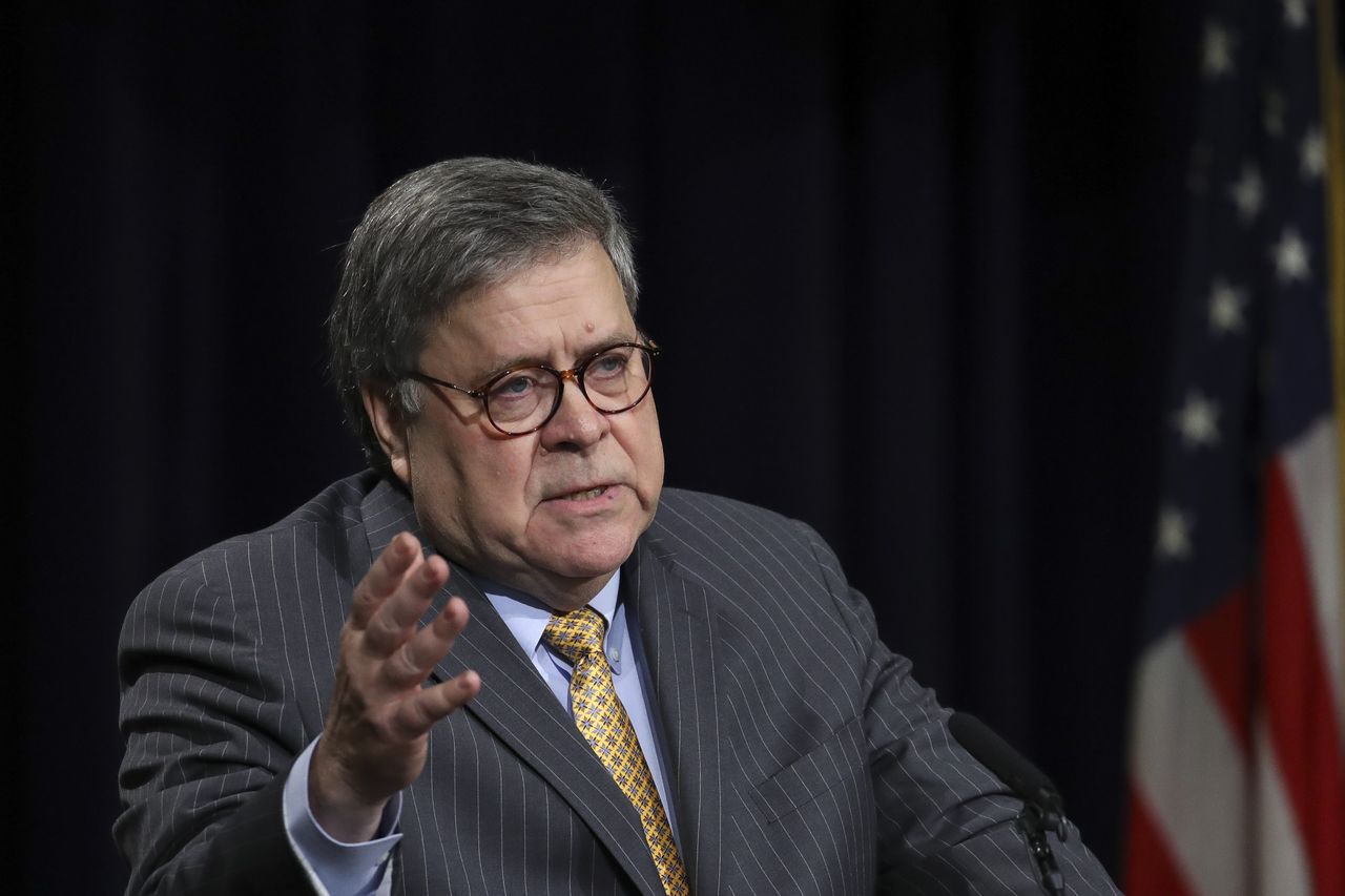 William Barr speaks at an event in Washington