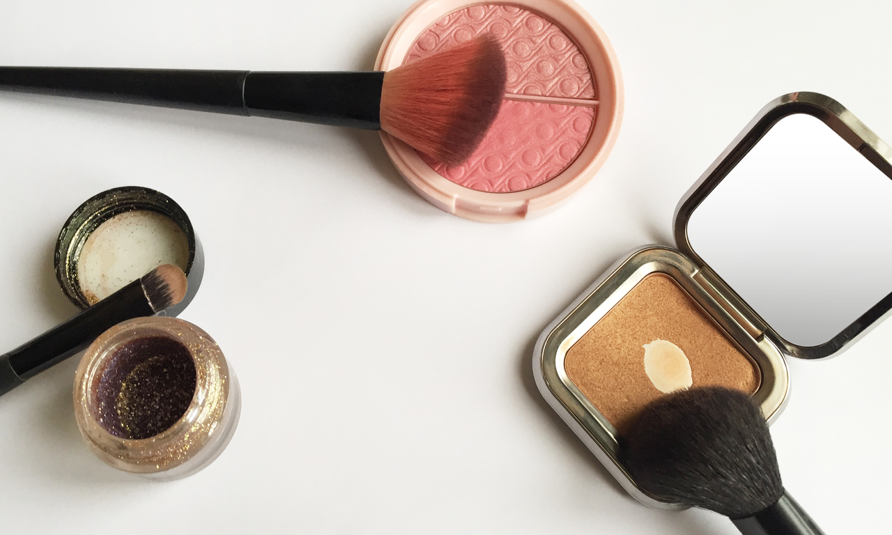 Make up products with pan showing