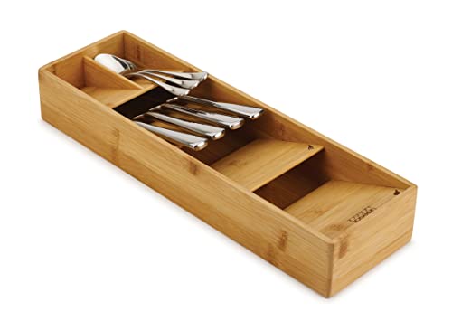 Joseph Joseph Drawerstore Compact Utensil Organizer for Kitchen Drawer Silverware, Flatware Tray, Small, Bamboo