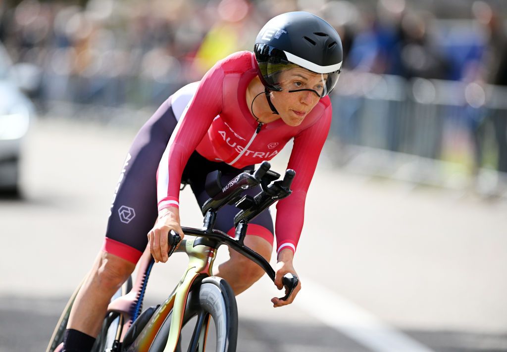 HASSELT BELGIUM SEPTEMBER 11 Anna Kiesenhofer of Team Austria sprints during the 30th UEC Road Cycling European Championships 2024 Womens Elite Individual Time Trial a 313km from HeusdenZolder to Hasselt UCIWWT on September 11 2024 in Hasselt Belgium Photo by Luc ClaessenGetty Images