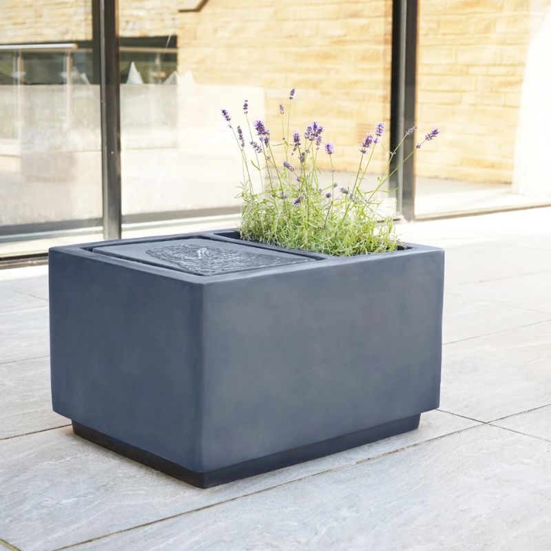 gray water feature planter pot