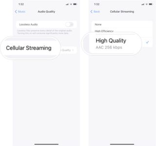 How to adjust audio quality in iOS 15: Tap cellular streaming and then tap high quality.