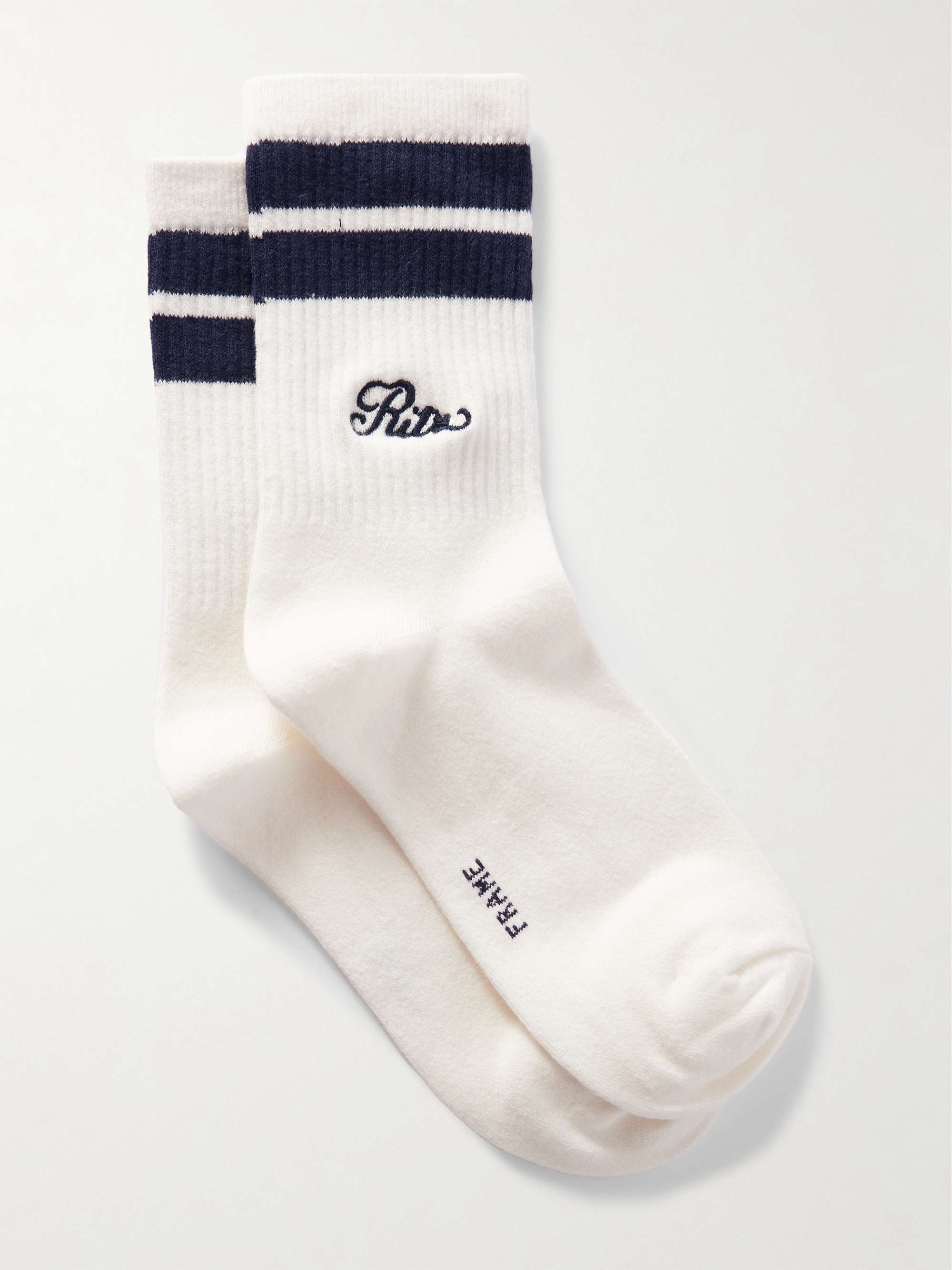+ Ritz Paris Embroidered Striped Ribbed Cotton-Blend Socks