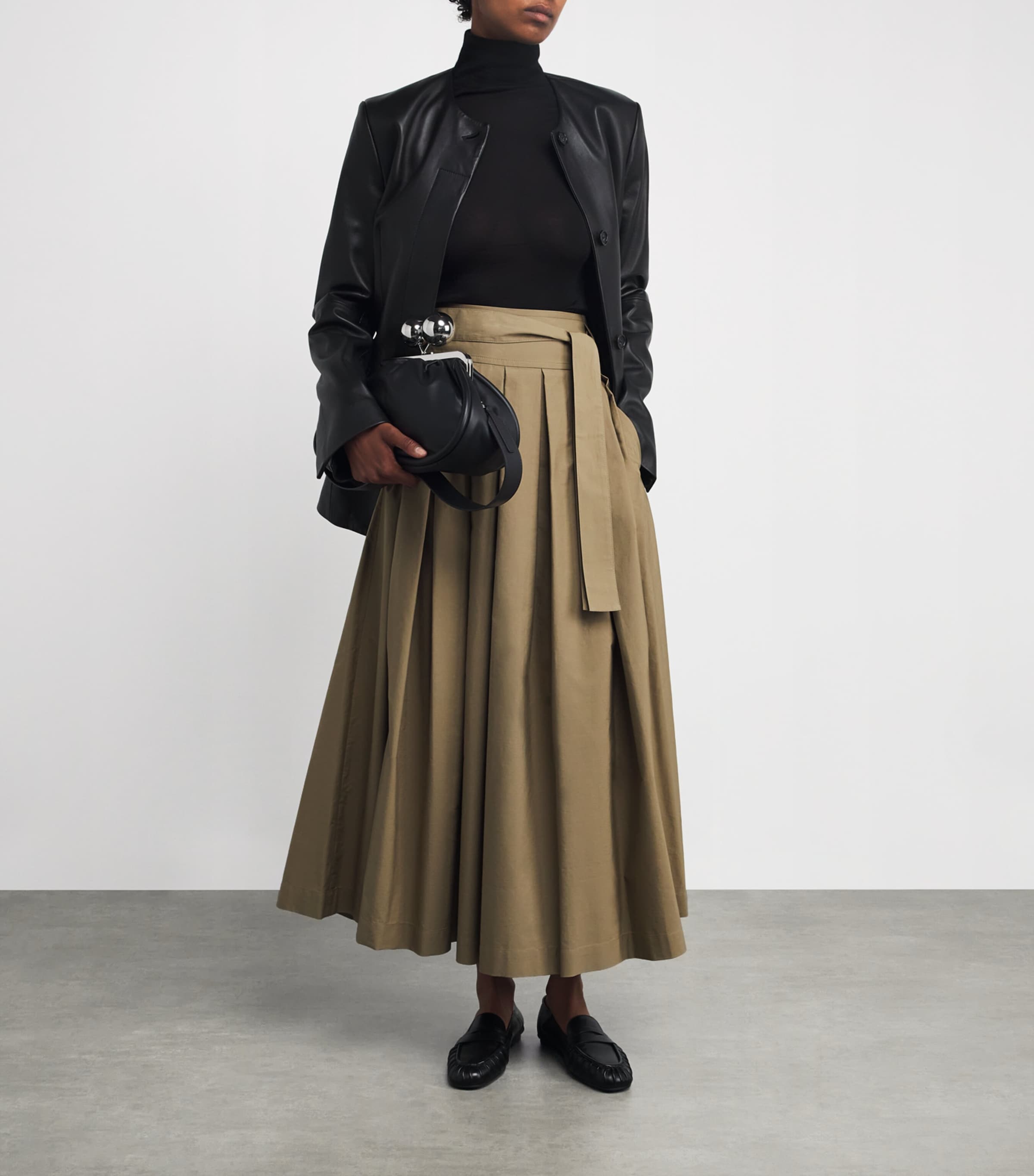 Cotton Pleated Maxi Skirt