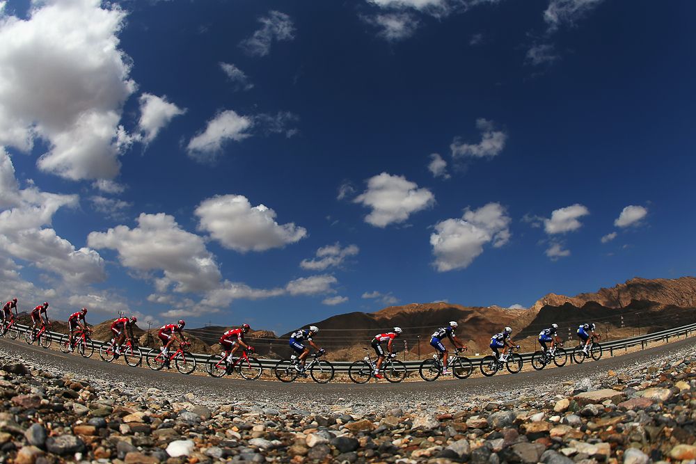 he peloton rides through the Oman countryside during stage two of the 2016 Tour of Oman
