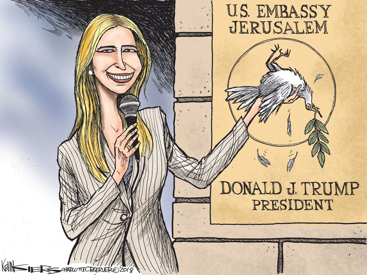 Political cartoon U.S. Trump Ivanka Jerusalem embassy Israel Palestine peace process