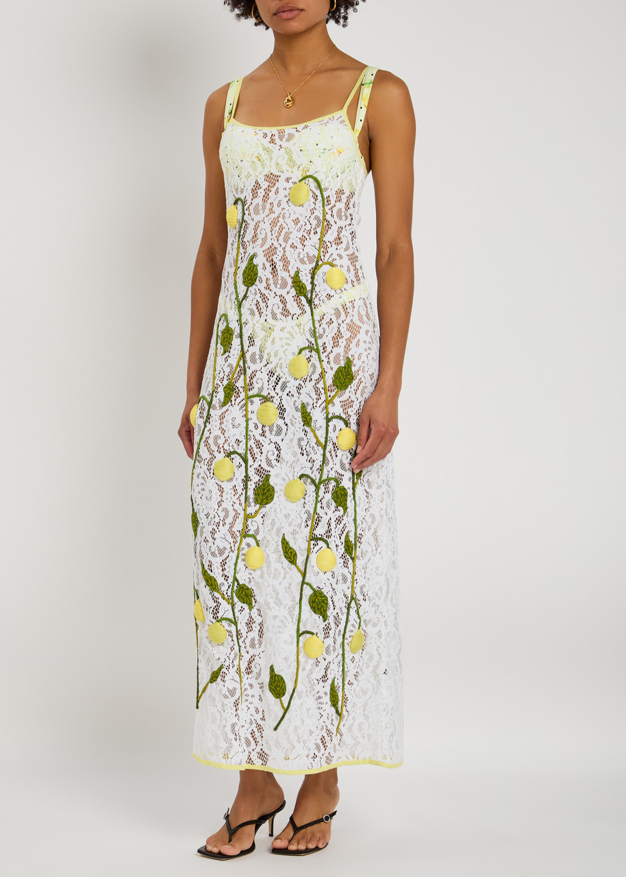 Under the Lemon Tree Embroidered Midi Dress
