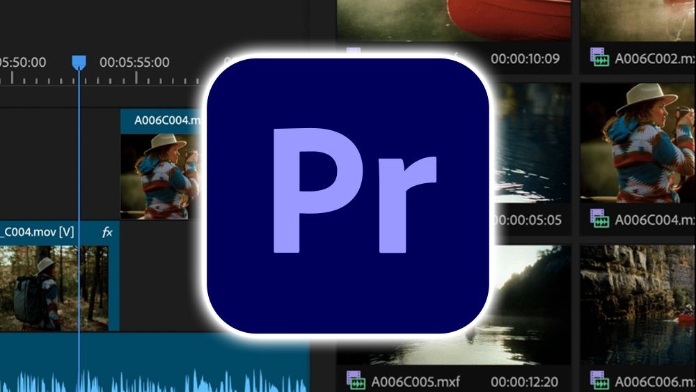 Adobe Premiere Pro logo over an image of new AI Media Intelligence tool