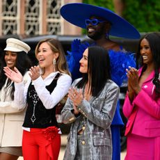 (l-r) Ciara Miller, Gabby Windey, Bob The Drag Queen, Nikki Garcia, Chanel Ayan on 'The Traitors' season 3