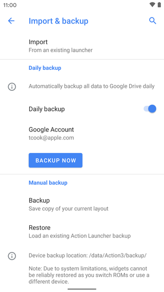 Action Launcher Google Drive Backups