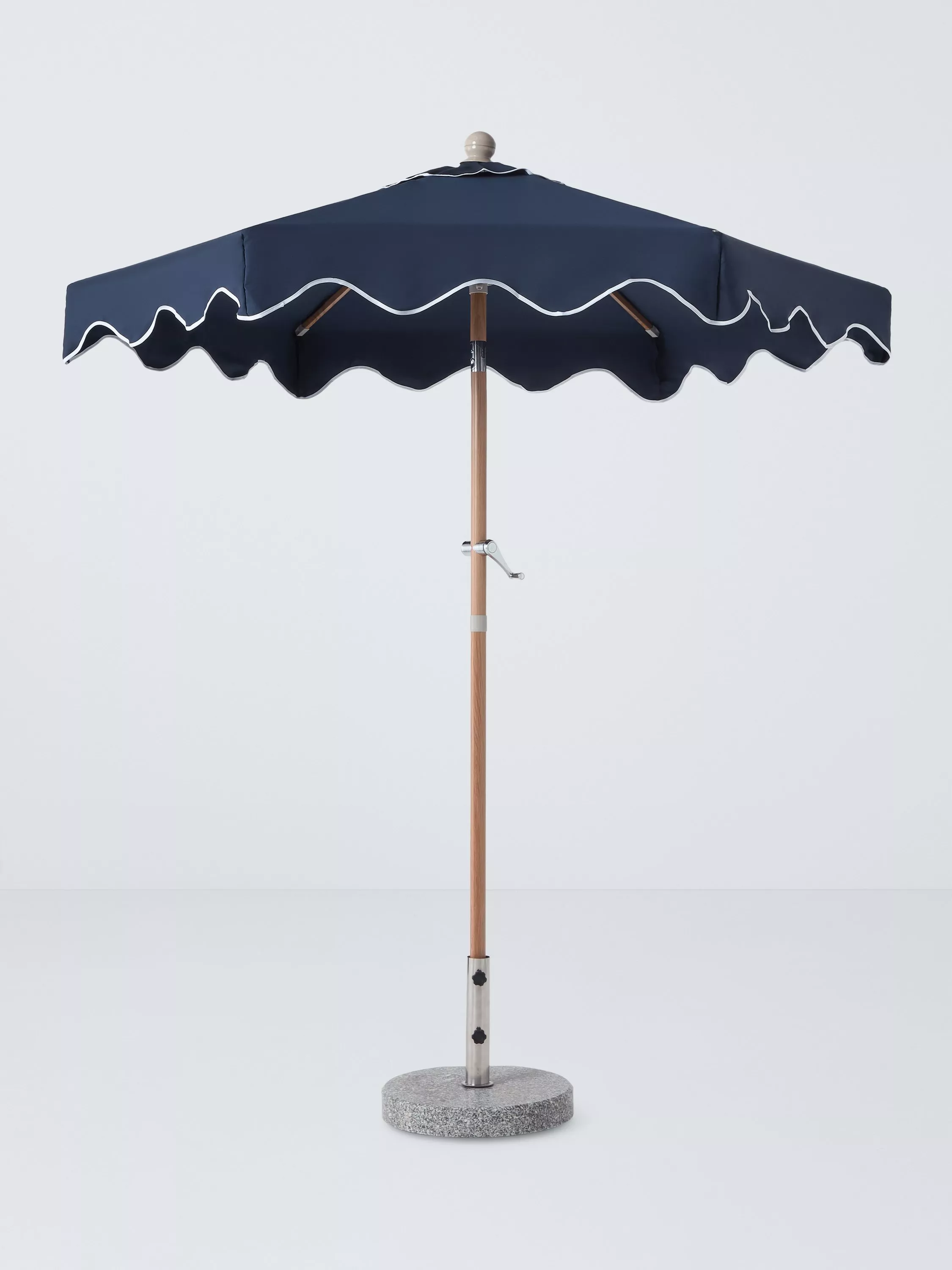 John Lewis Scallop Wood-Effect Wind-Up Parasol, 2m, Bon Bon Pink