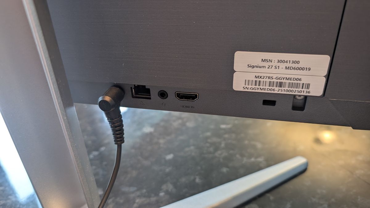 The Medion Signium 27 S1 AIO desktop pictured on a marble worksurface.