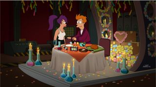 Still from "Fry & Leela's Big Fling," one of the 13 episodes in season 7B of "Futurama," which will air from June 19-Sept. 4, 2013.