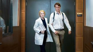 (L-R) Patricia Clarkson as Dr. Mina Nariman and Ansel Elgort as Jonathan / John in "Jonathan"