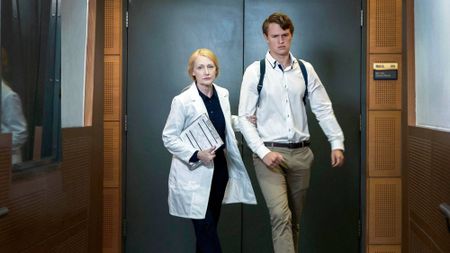 (L-R) Patricia Clarkson as Dr. Mina Nariman and Ansel Elgort as Jonathan / John in "Jonathan"