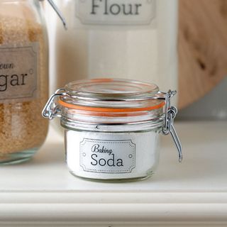 baking soda and flour in glass jar