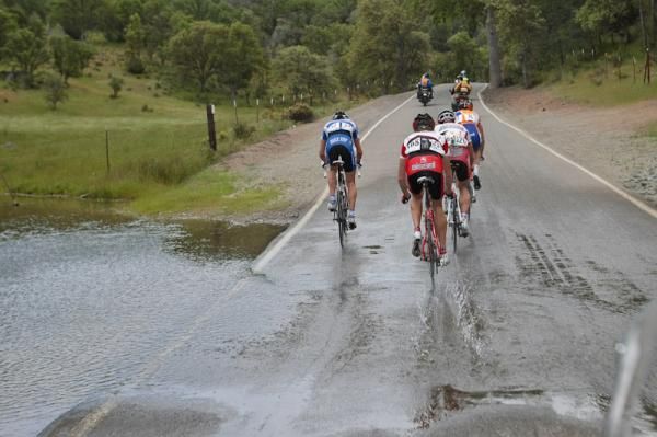 Despite the move to May the riders just can't seem to escape the wet stuff in California.