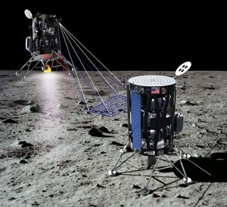 An artist's illustration of a commercial moon lander built by Intuitive Machines, which NASA has picked as a commercial partner for lunar science. It will launch in July 2021.
