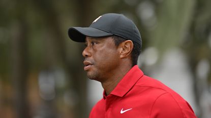 A close up of Tiger Woods side on at the 2023 PNC Championship