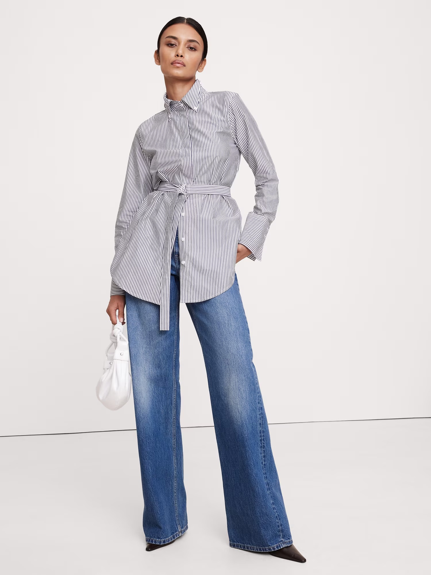 Banana peel, cotton poplin belt top shirt