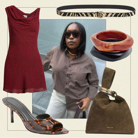 a collage Nordstrom Anniversary Sale pieces of including bracelet, belt, dress, shorts
