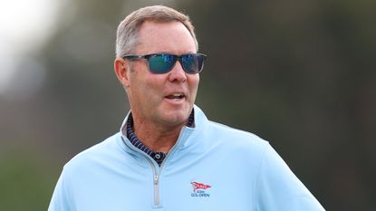 USGA CEO Mike Whan looks on during a practice round prior to the 123rd U.S. Open Championship at The Los Angeles Country Club